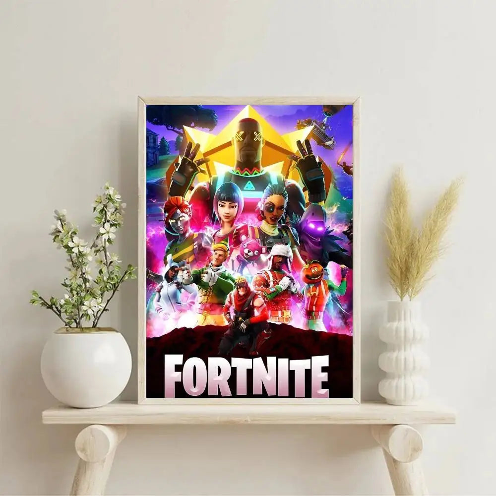 Game F-F-Fortnite Posters Self-Adhesive Waterproof Ideal For Living Room Bedroom Bar Decoration