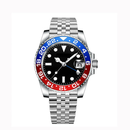 40MM Custom Logo New Men Quart Wristwatch Jubilee Stainless Quartz GMT Watch Sapphire Glass Men Watches Waterproof Luminous