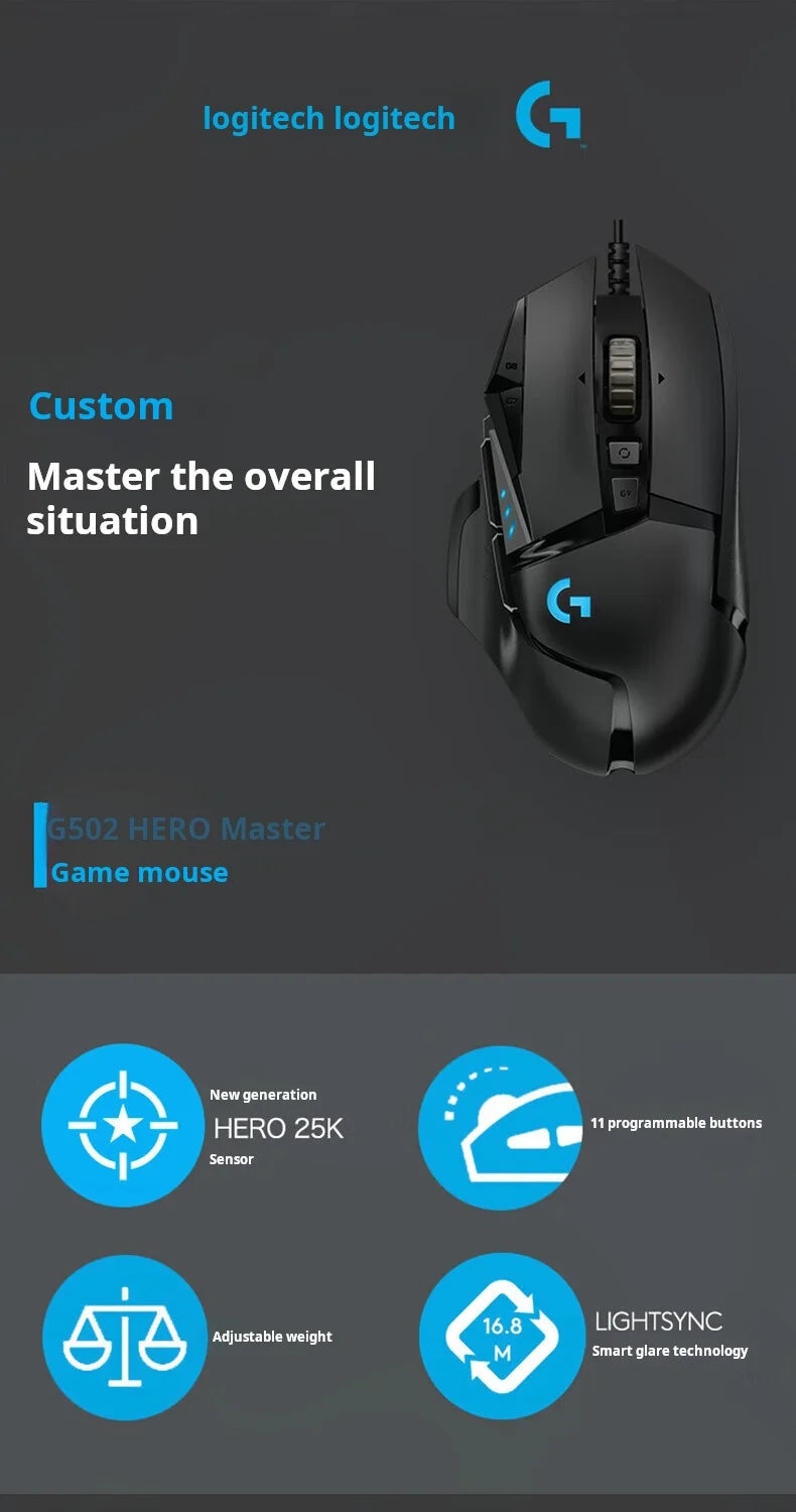 Logitech G502 HERO Cable Game Mouse E-Sports Chicken Dinner Mechanical Mouse RGB Light Can Be Balanced for Chicken Dinner Macro Program
