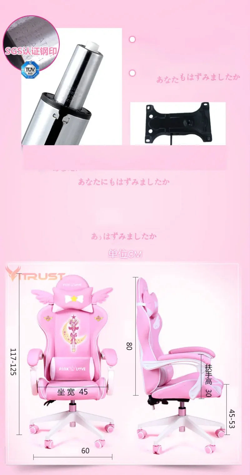 Pink Gaming Chair for Girls, Cute Comfortable Gaming Chair with Armrests, Swivel Height Adjustable Gamer Chair for Bedroom, Office & Streaming
