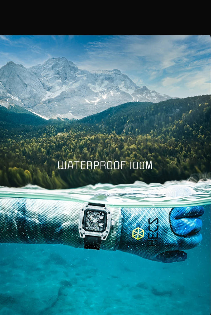 NORTH EDGE Men's Mechanical Watches Stainless Steel Skeleton Automatic Watch For Men Waterproof 100M Seagull's Movement Space X