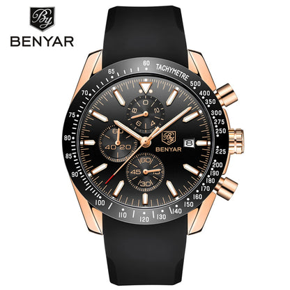 BENYAR Luxusuhren für Herren – Quarz-Armbanduhren mit Lederarmband, wasserdicht bis 30 m, sportlicher Stil.