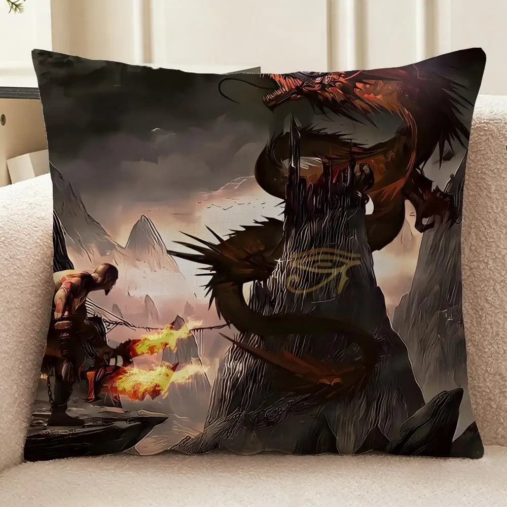 God of War Ragnarok Cushion Cover Washable Linen-Look for Daily Sofa Home Household Room Decor