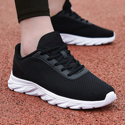 Men's Casual Sports Shoes, Black Mesh Breathable Running Shoes, Soft Sole Lightweight Flat Work Shoes