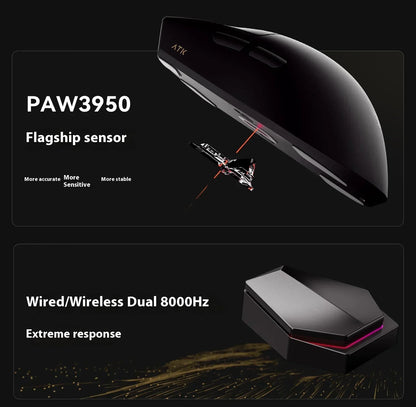Mouse gaming wireless ATK Blazing Sky X1/X1V2 8K a bassa latenza, leggero per FPS, Liekong E-sports, accessori PC personalizzati