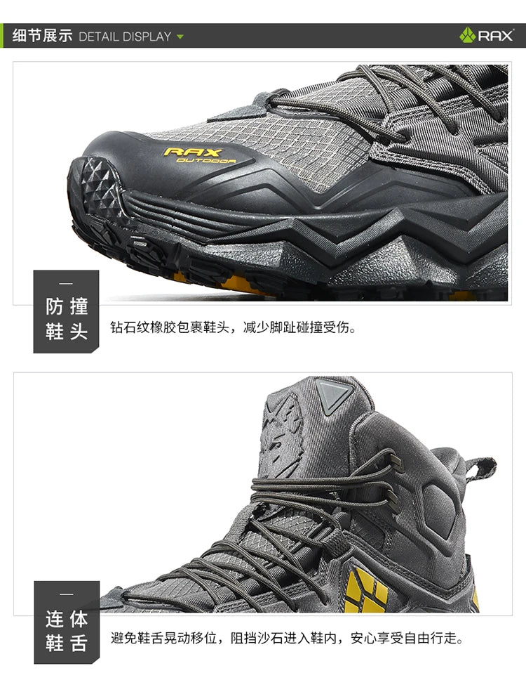 Rax Men's Waterproof Hiking Shoes Breathable Hiking Boots Outdoor Trekking Boots Sports Sneakers Tactical Shoes