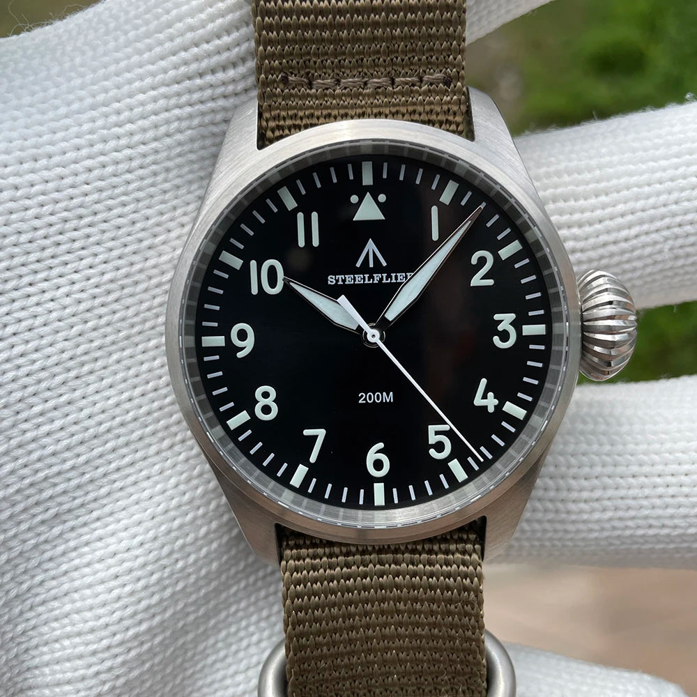 STEELFLIER Official SF743 Quartz Pilot Big Onion Crown Swiss Luminous VH31 20Bar Waterproof Sapphire Crystal Luxury Dive Watch