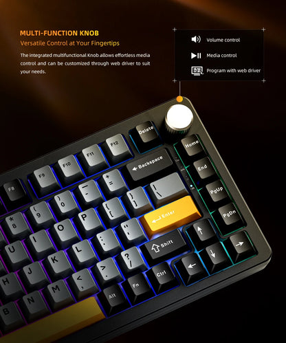 Tastiera meccanica Machenike K600-B82W Tri-Mode con montaggio Gasket, layout ANSI 75%, retroilluminazione RGB, tastiera gaming wireless