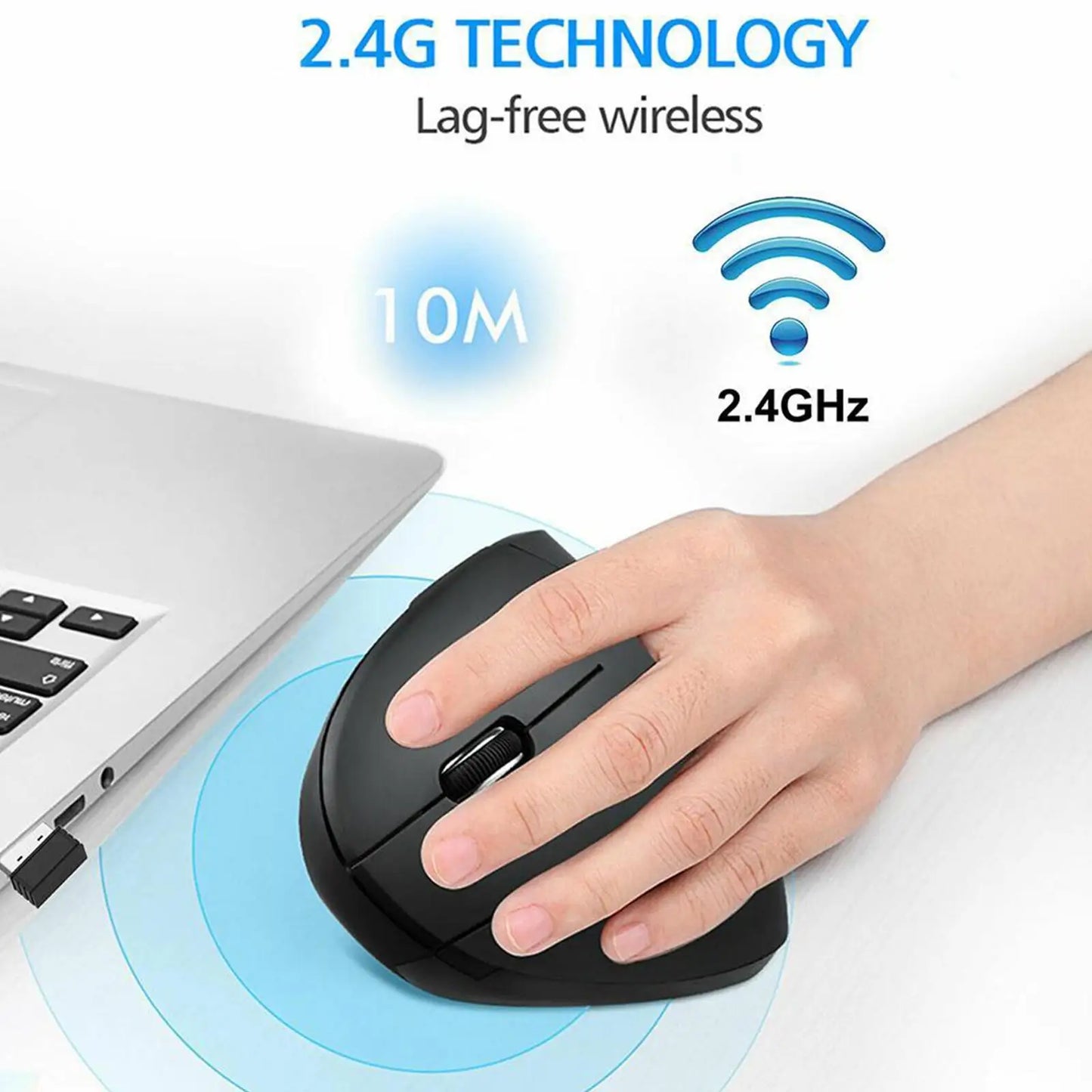 Rato gaming vertical sem fios 2.4G ergonómico 1600DPI para PC, portátil e escritório — mini rato gaming