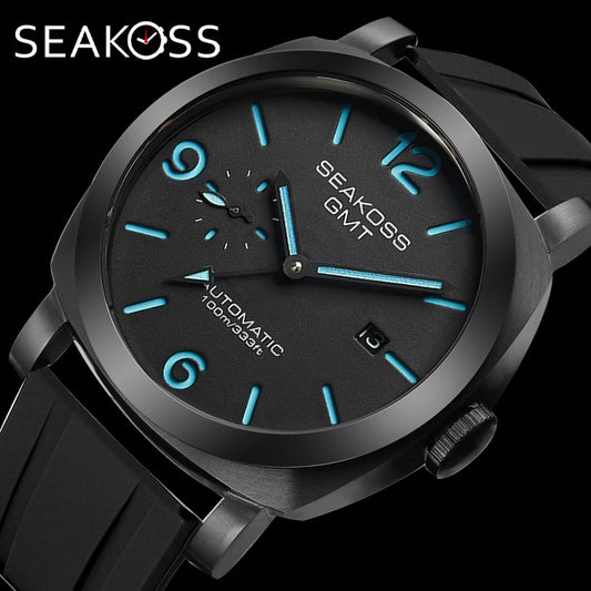 SEAKOSS GMT Men‘s Diving Automatic Mechanical Watches Seagull ST2557 Movement 316L Super Luminous Calendar 10Bar Reloj Homber