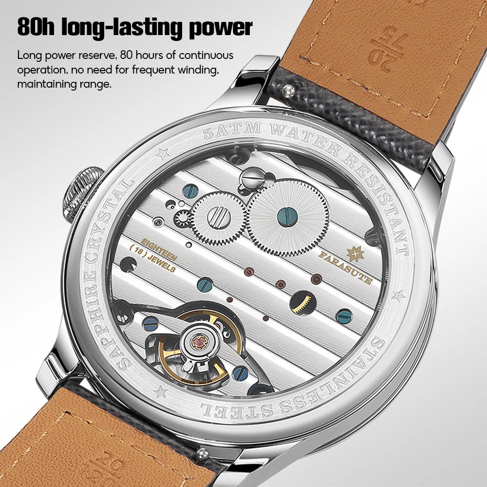 Reloj mecánico manual FARASUTE NEW Machinery para hombre, esfera salmón, ST17, segundero pequeño, estilo vintage, brazalete Bonklip