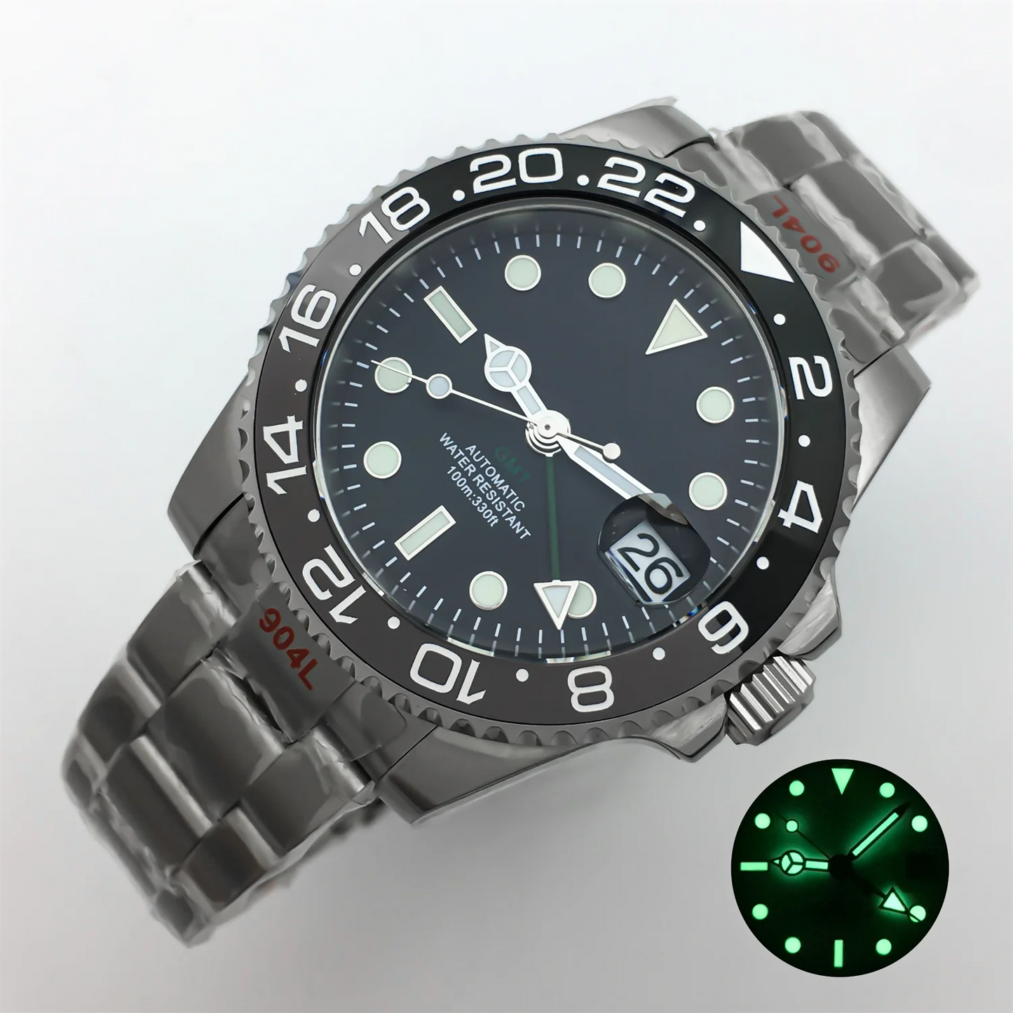 BLIGER 40mm NH34 GMT Watch For Men Mechanical Wristwatch Luminous Bezel Sapphire Glass Stainless Steel Bracelet Men's Watch