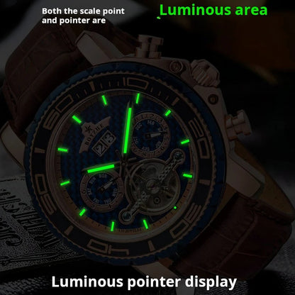 BOYZHE Brand Luxury Tourbillon Mechanical Watch Men Sports Leather Strap Waterproof Classic Date Week Automatic Sapphire Watches