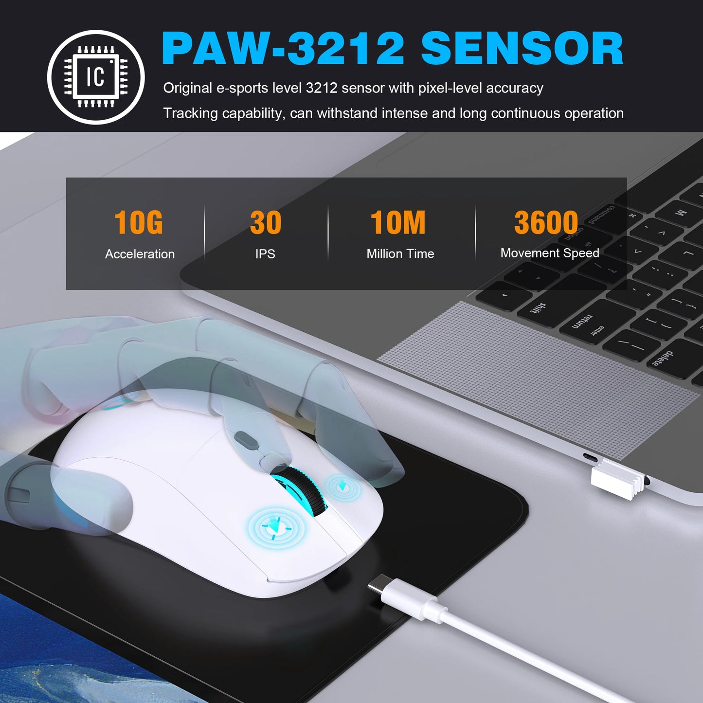 Rechargeable 2.4G USB Wireless Mouse Adjustable 3600dpi 7 Colors RGB Comfortable Mice for Home Office Laptop Computer Gamer