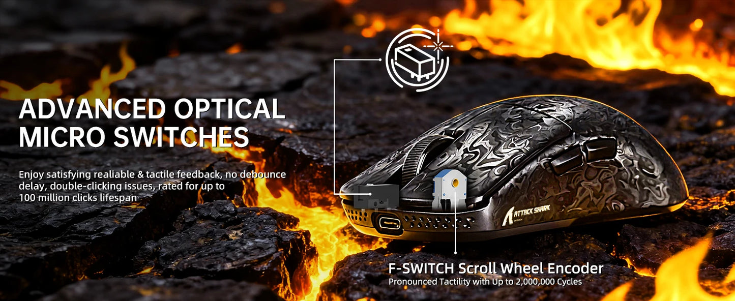 Rato Gaming Sem Fios ATTACK SHARK R11 ULTRA em Fibra de Carbono, 8000Hz, PAW3950MAX, 42000DPI, Leve 49g, 20000FPS, Nordic 52840