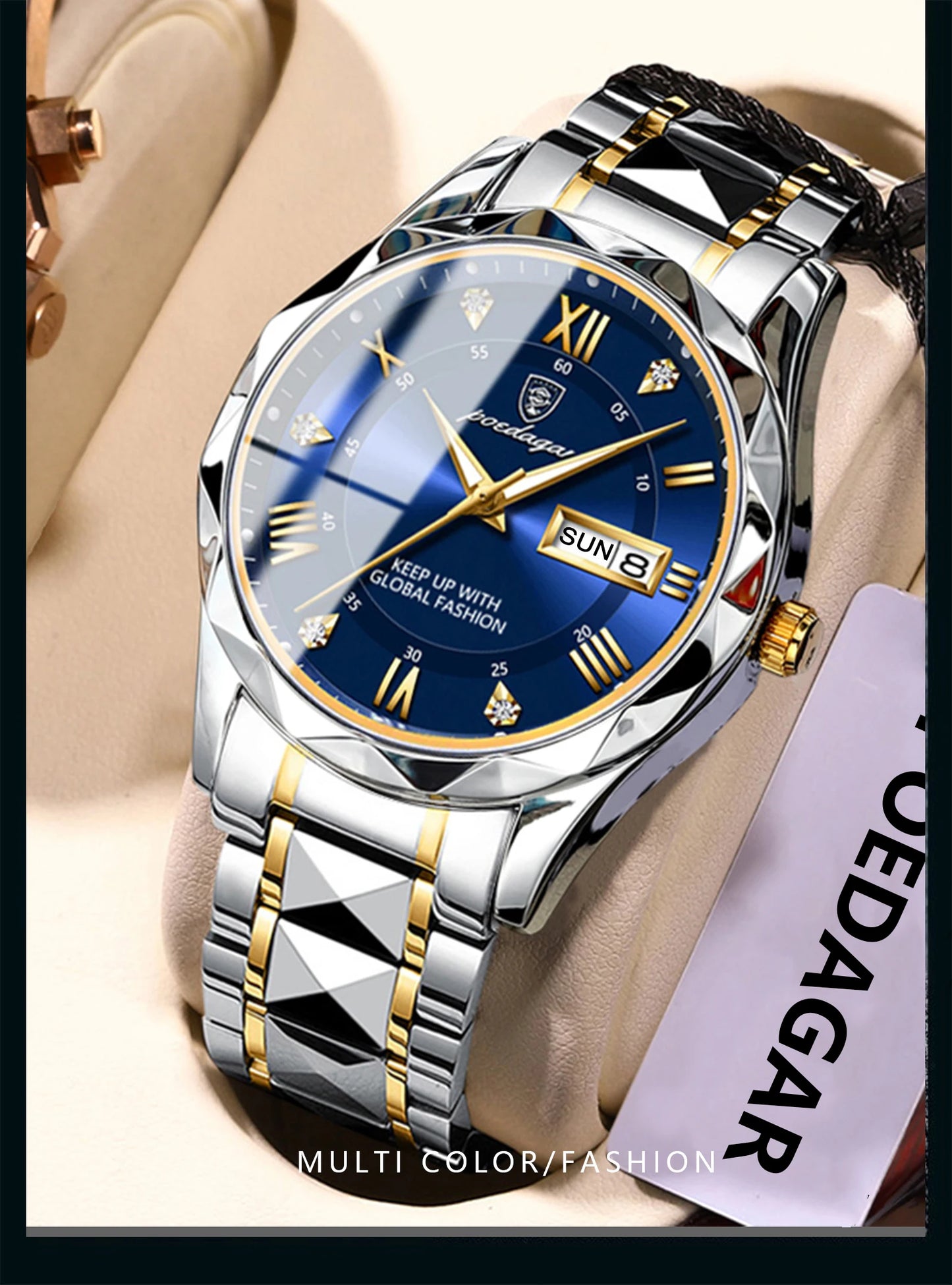 POEDAGAR Luxury Business Men's Watches Waterproof Stainless Steel Luminous Man Wristwatch Date Week Quartz Sport Men Watch Reloj