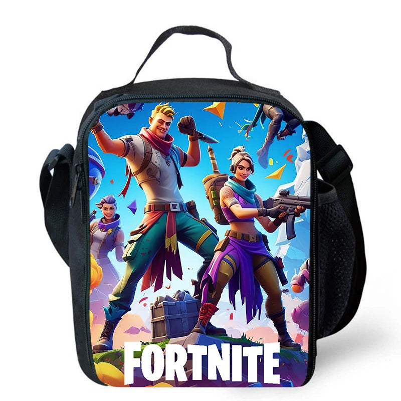 Fortnite Cartoon Lunch Bag, Portable Insulated Lunch Bag, Reusable Food Storage Bag, Suitable for Children and Students