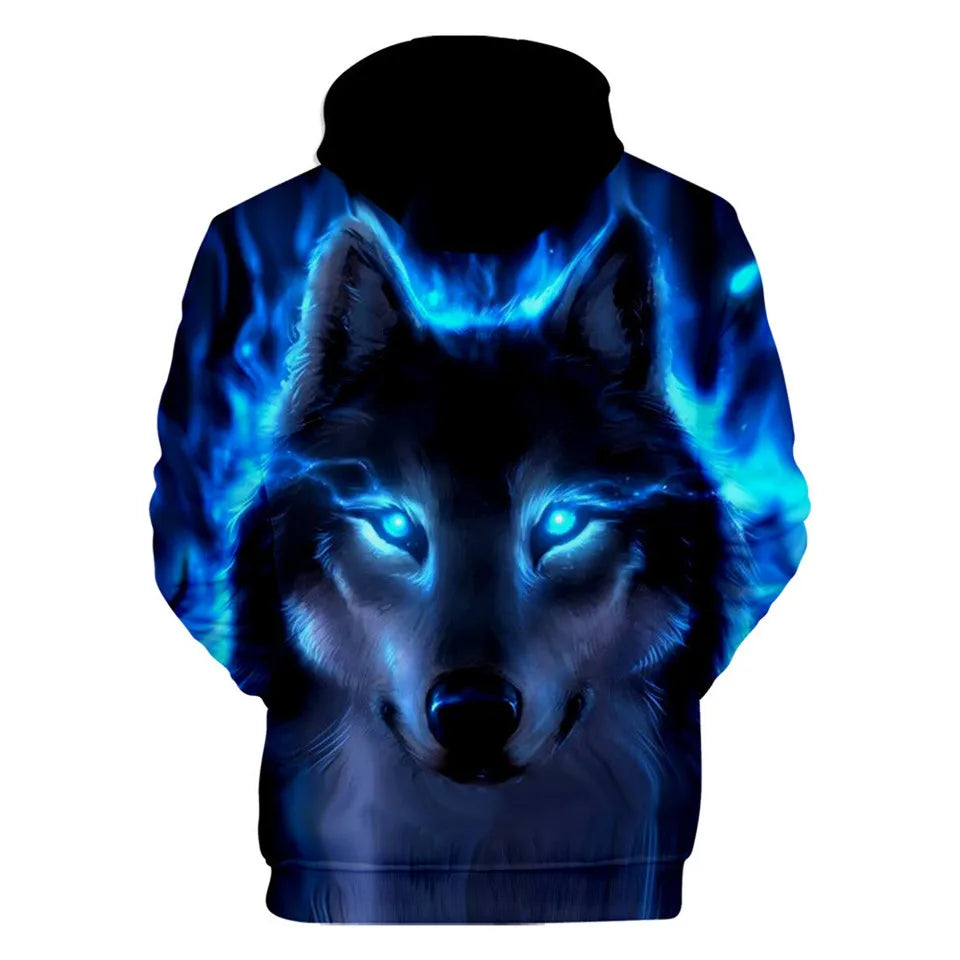 Sweatshirt com Capuz Cool Space Galaxy Wolf para Homem — Lobo Brilhante, Estilo Fashion, Pullover de Primavera e Outono