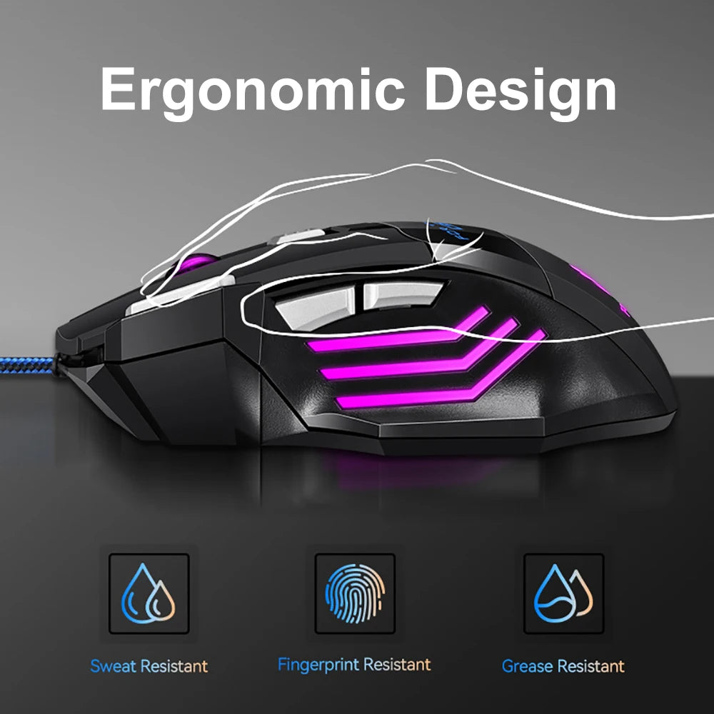 KEBIDUMEI кабелна геймърска мишка със 7 бутона, RGB подсветка, ергономична USB мишка, 2400 DPI, 3 нива на DPI за PC, лаптоп, Windows и Mac OS