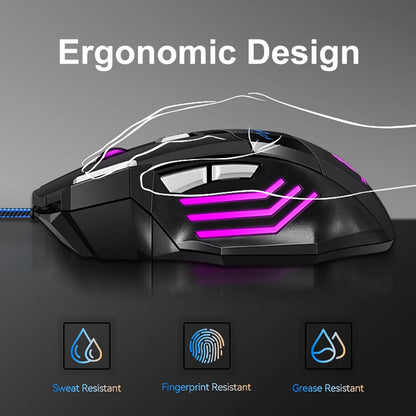 KEBIDUMEI кабелна геймърска мишка със 7 бутона, RGB подсветка, ергономична USB мишка, 2400 DPI, 3 нива на DPI за PC, лаптоп, Windows и Mac OS