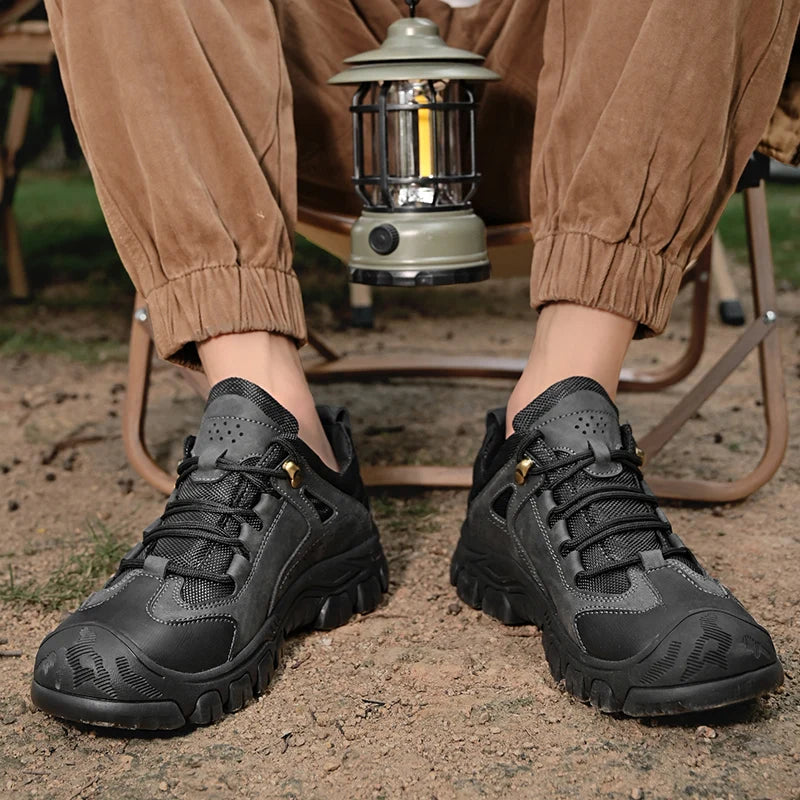 HIKEUP Comfortable Men Trekking Sneakers Male Shoes Waterproof Rubber Sole High Quality Hiking Shoes Wear-Resistant Non-Slip