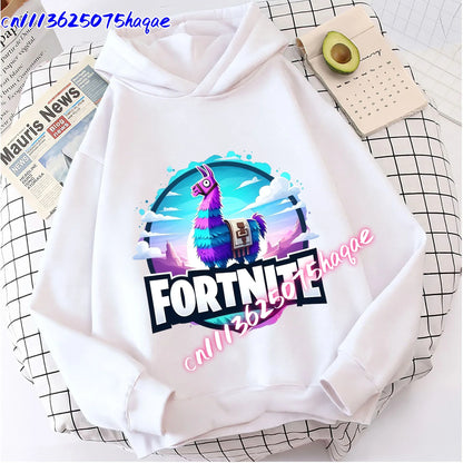 Sweatshirts Fortnite Novos para Criança, Hoodie com Estampado de Personagem de Jogo em Desenho Animado, Tops Casuais de Outono, Roupa de Inverno para Meninos Bebés