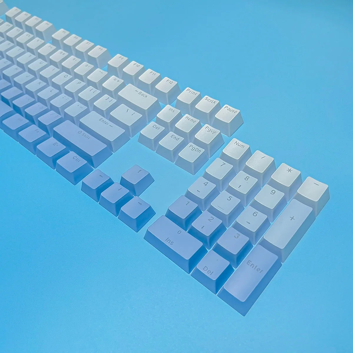 Keycap RGB gamer retroilluminati a gradiente per tastiera meccanica con switch MX, profilo OEM, PBT bianco e blu, layout ISO, tasti fai da te