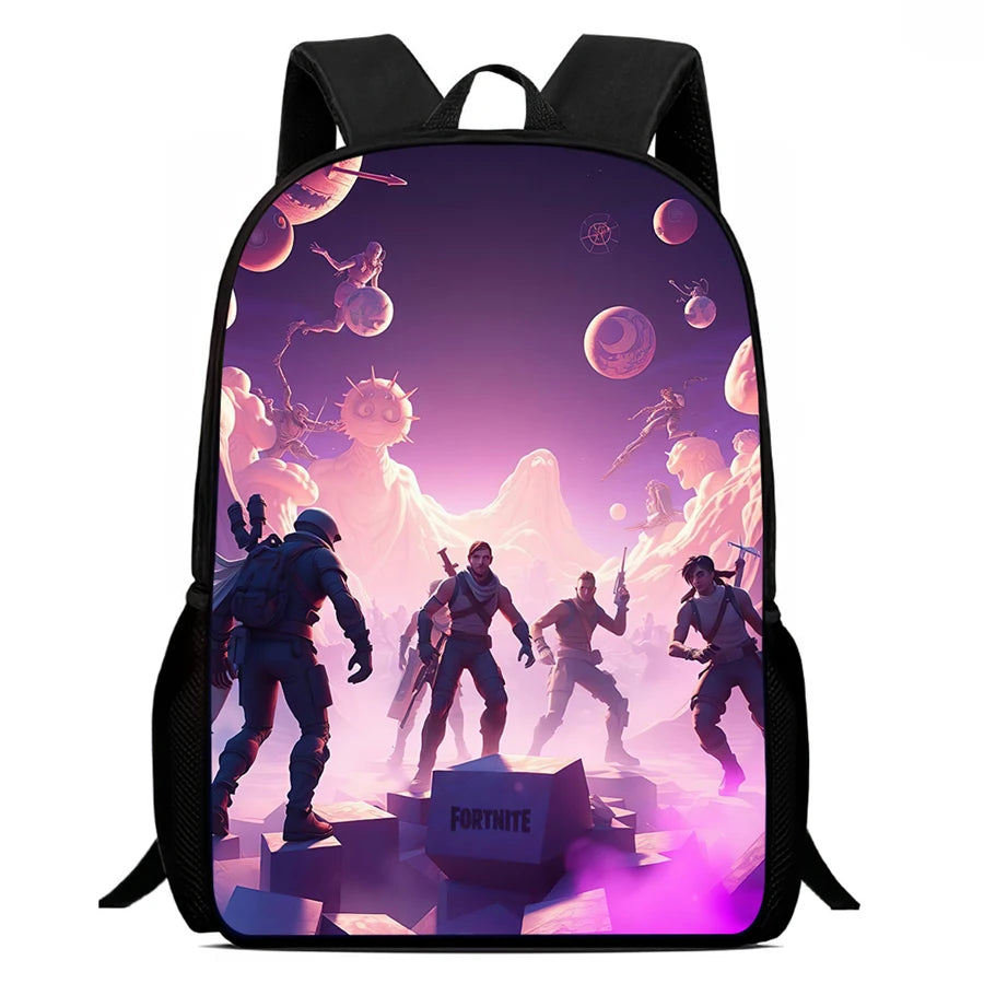 Mochila leve Fortnite Cartoon de 15 polegadas com alças ajustáveis para crianças, saco escolar diário para meninos e meninas dos 5 aos 9 anos