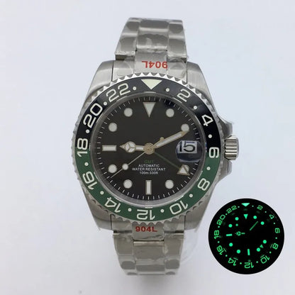 BLIGER 40mm NH34 GMT Watch For Men Mechanical Wristwatch Luminous Bezel Sapphire Glass Stainless Steel Bracelet Men's Watch