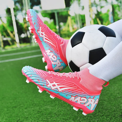 Chaussures de football pour hommes et femmes, chaussures de sport à crampons longs, idéales pour les étudiants, les matchs et l'entraînement.