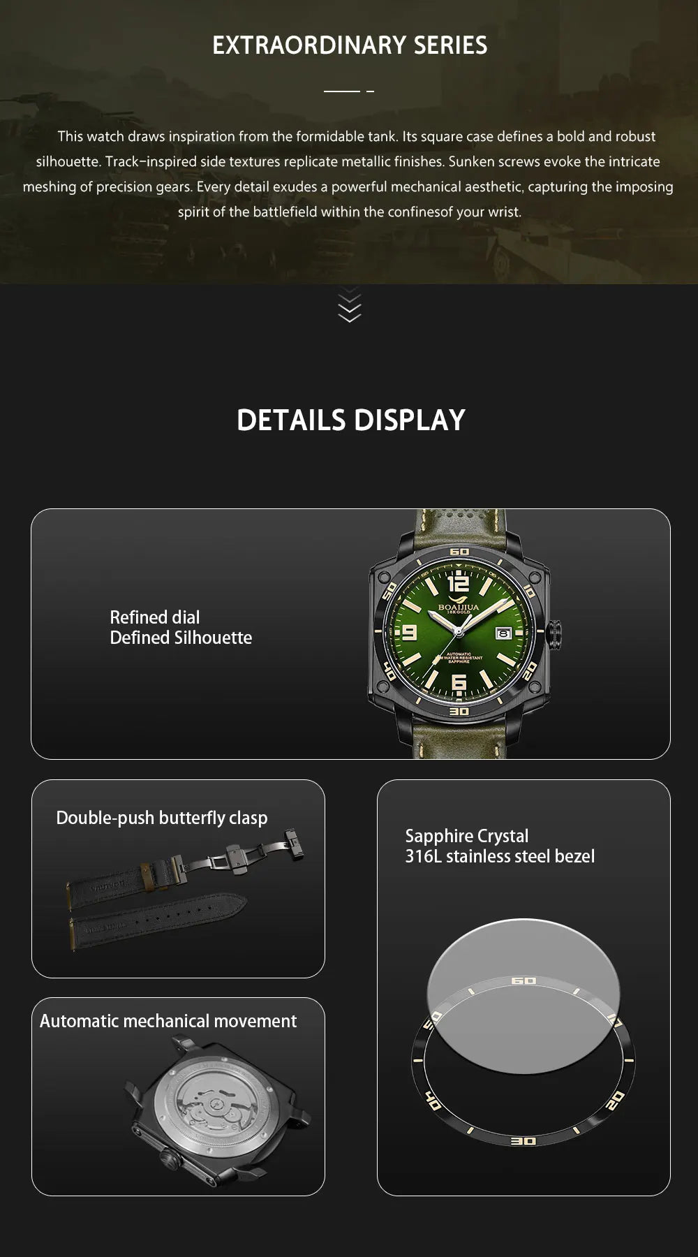 BORIAGE(BOAIJIUA) NH35 Fully Automatic Mechanical Men's Watch Original Design Mechanical Watches  Luminous Wristwatch