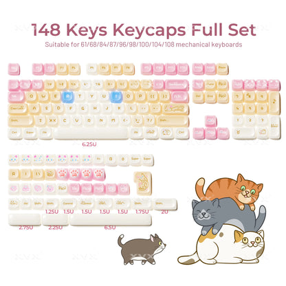 XVX 148 teclas teclas con temática de gatos perfil MAO, teclas coreanas brillantes y adorables para teclado 61 64 68 78 87 96 98 104 108