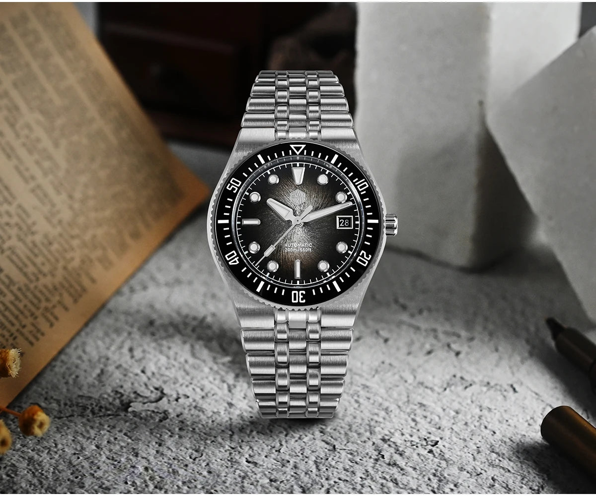 Orologio subacqueo di lusso da uomo San Martin 40mm, Miyota 9015, quadrante smaltato sunburst, automatico meccanico, impermeabile 200m, SN0148