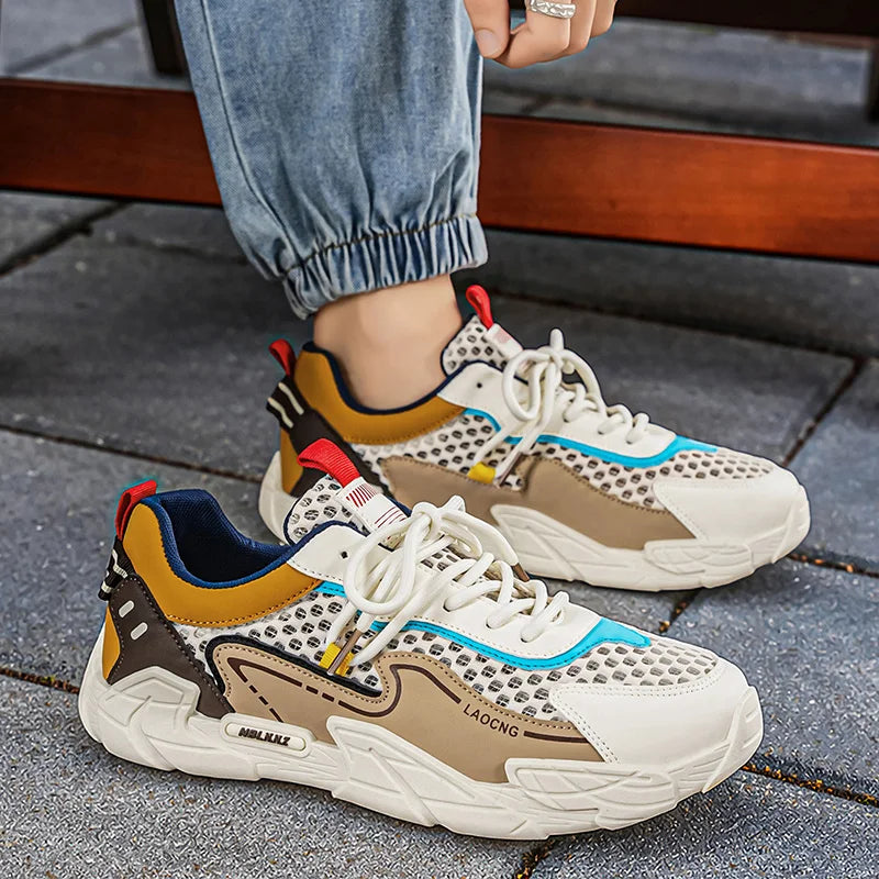 Men's Sports Shoes Summer Mesh Casual Fashion Lace-Up Walking Shoes 2026 New Youth Daily Commuting Comfortable Versatile Sneakers
