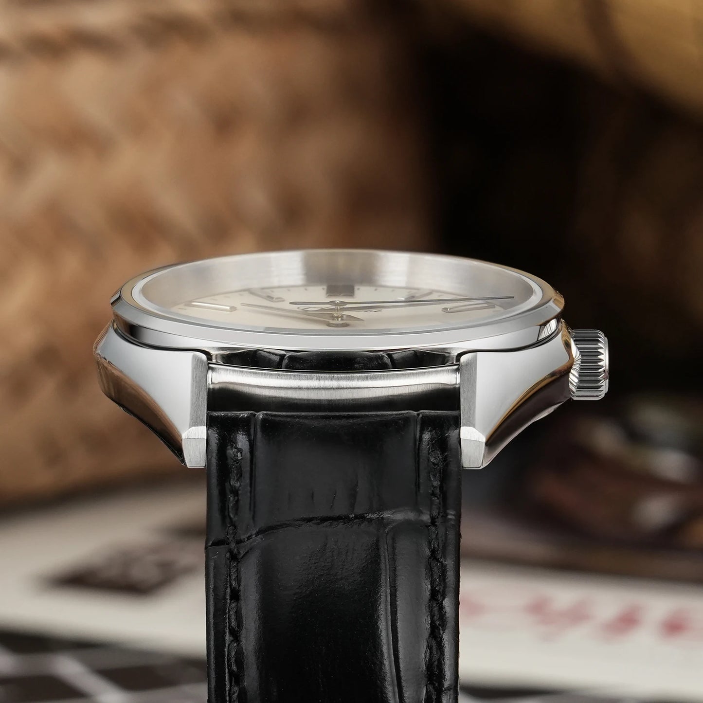 Watchdives Chameri GS04 Quartz Watches VH31 Movement Sapphire Crystal Ar 100M Waterproof Black Leather 37mm Vintage Wristwatches
