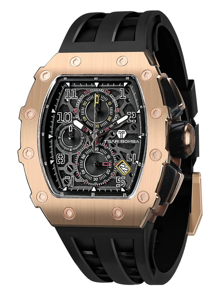 TSAR BOMBA Watch for Men Luxury Brand Tonneau Design Waterproof Clock Stainless Steel Wristwatch Fashion Rectangle Men's Watch