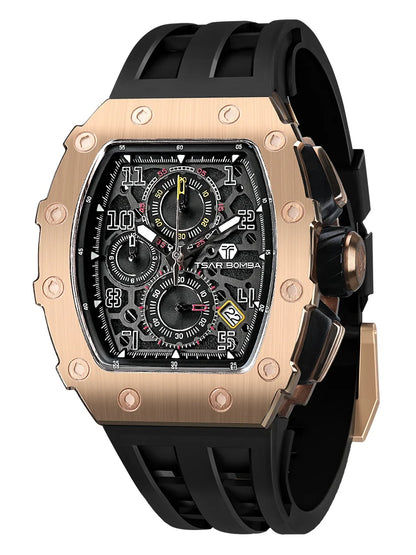 TSAR BOMBA Watch for Men Luxury Brand Tonneau Design Waterproof Clock Stainless Steel Wristwatch Fashion Rectangle Men's Watch
