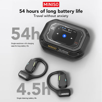 AI MINISO M98 Wireless Headphones OWS Bluetooth Earphones with AI Translator, Gaming Headset, Open Ear Sports Earbuds, LCD Touch Screen IPX5 Waterproof