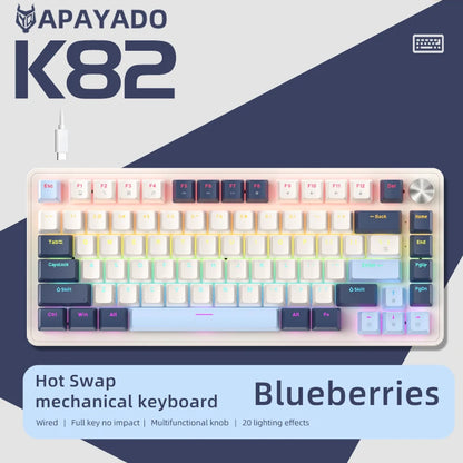 APAYADO 75% Gaming Keyboard Wired with Metal Knob, Hot-Swap K82 Black Mechanical Keyboard, ABS Transparent Character RGB