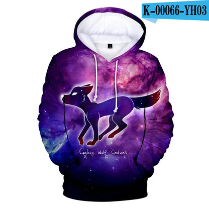 Sweatshirt com Capuz Cool Space Galaxy Wolf para Homem — Lobo Brilhante, Estilo Fashion, Pullover de Primavera e Outono