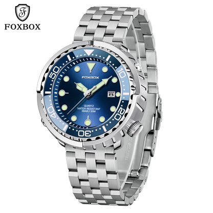 FOXBOX  Top Brand Fashion Diver Watch Men 50ATM Waterproof Date Clock Sport Watches Mens Quartz Wristwatch Relogio Masculino