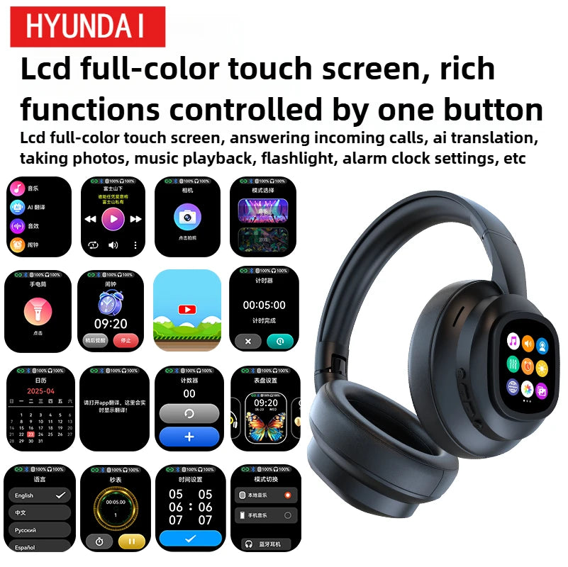 Auscultadores Bluetooth Sem Fios HYUNDAI X1PRO com Tradução por IA 6.0 – Mais de 100 Idiomas, Controlo Tátil, Ecrã LED e Cancelamento de Ruído