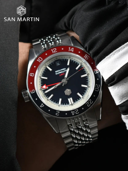 San Martin 39.5mm Limited Edition Full Lume Dial Automatic Men's Watch NH34 GMT 6H Date 10Bar Luxury Watch SN0116W