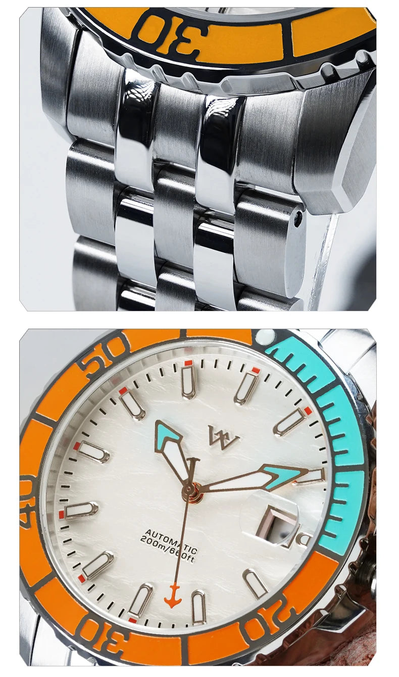 WM Watch Automatic Mechanical Watches NH35 Anti-reflective 200 Water Resistant Sapphire Crystal Welly Merck Watch WM206