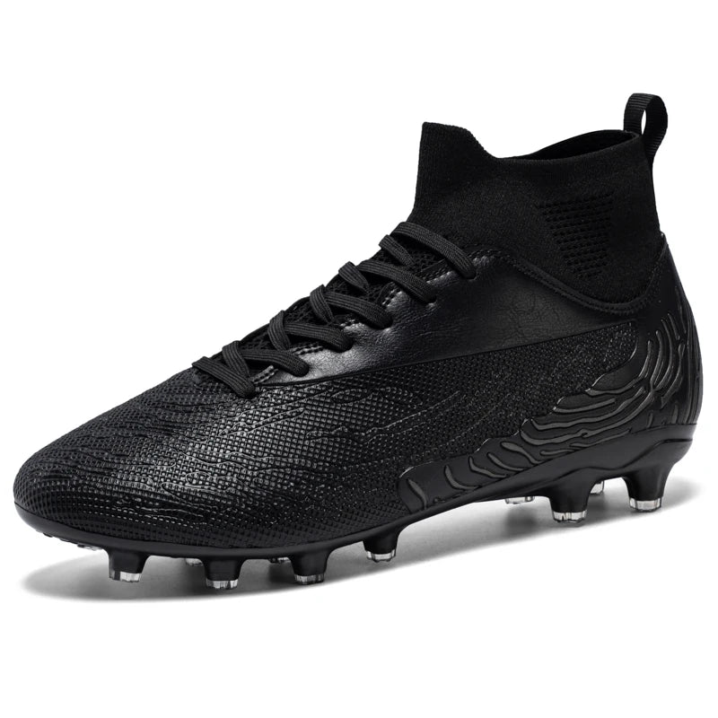 Black Men's Soccer Shoes AG/FG Cleats Training Football Boots High Ankle Sports Shoes for Men Kids Adults Sneakers Sizes 35-45