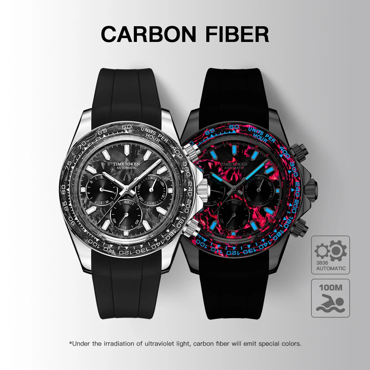 Carbon Fibre Luminous 40mm Automatic Watch Sporty Style 100m Waterproof Diver Watches automatic Men Watch multi-functional
