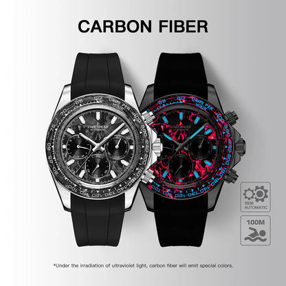 Carbon Fibre Luminous 40mm Automatic Watch Sporty Style 100m Waterproof Diver Watches automatic Men Watch multi-functional