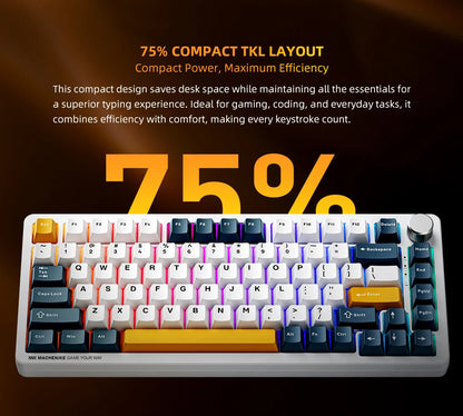 Tastiera meccanica Machenike K600-B82W Tri-Mode con montaggio Gasket, layout ANSI 75%, retroilluminazione RGB, tastiera gaming wireless