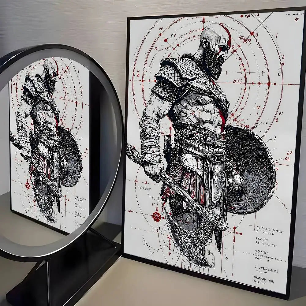 Classic pop God of War Ragnarok poster art HD canvas advanced aesthetic Printing Paper Wall Art for Living Room Home Decor