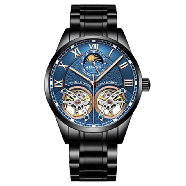 AILANG Double Tourbillon Design Business Men Mechanical Watch Fashion Leather Moon Phase Automatic Watches for Men Reloj Hombre